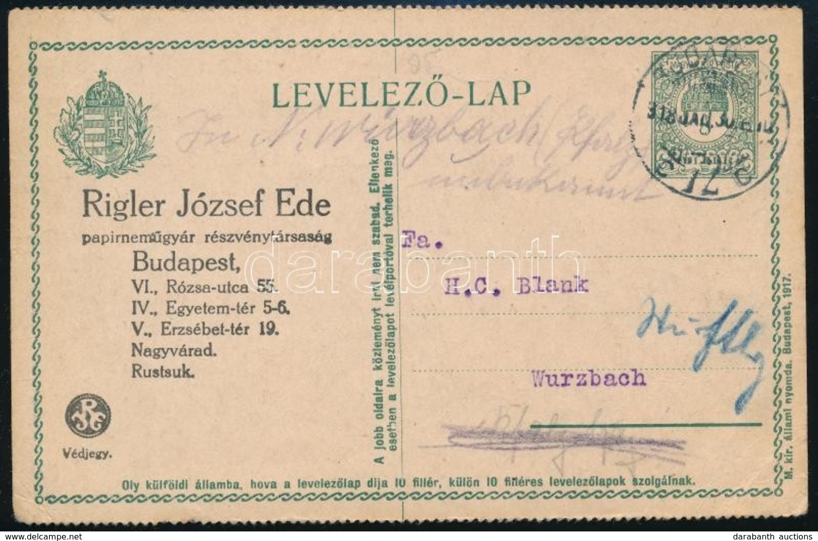 1918 Hasábos Díjjegyes Levelezőlap, Futott (25.000) - Andere & Zonder Classificatie