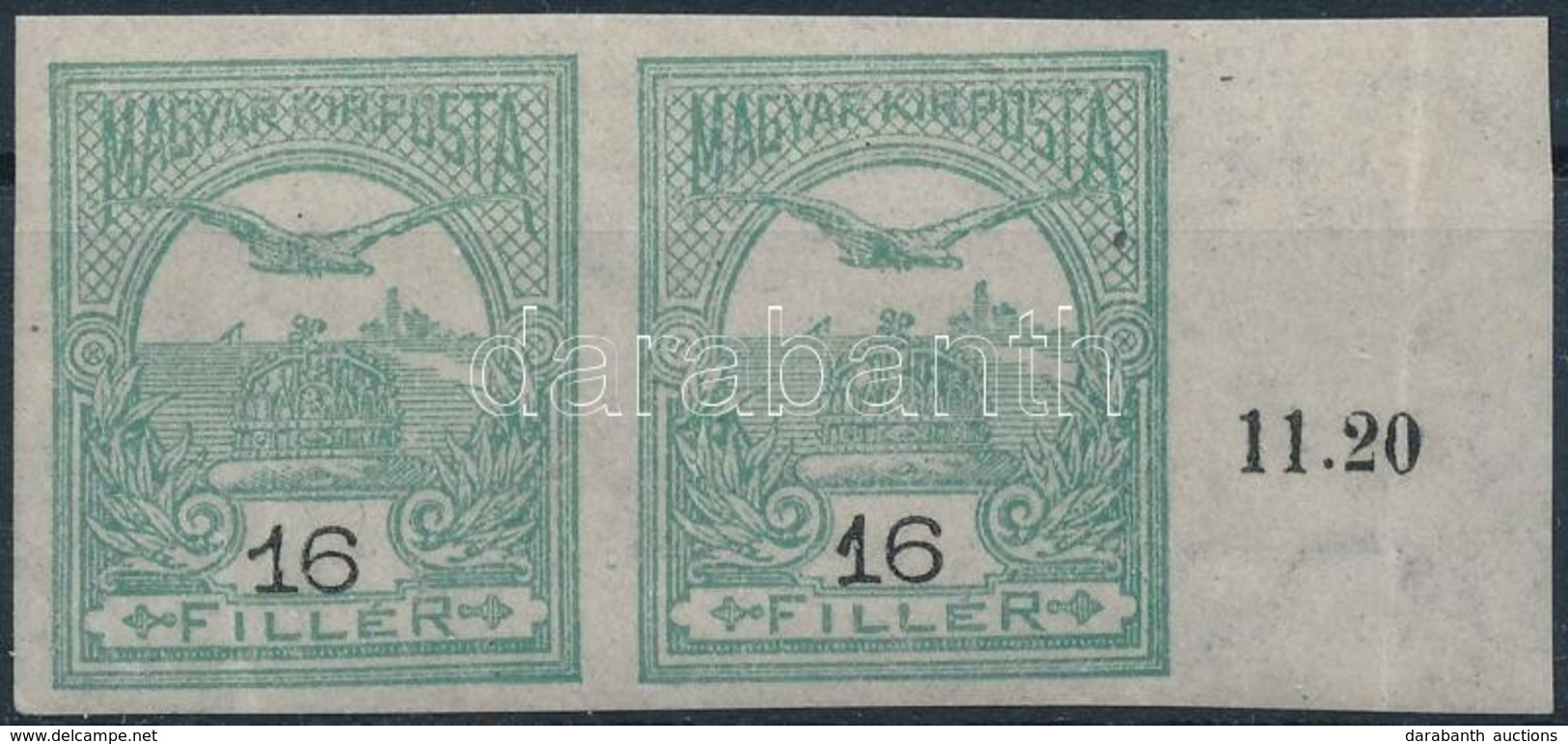 ** 1913 Turul 16f  Fekvő Vízjeles ívszéli Vágott Pár - Other & Unclassified