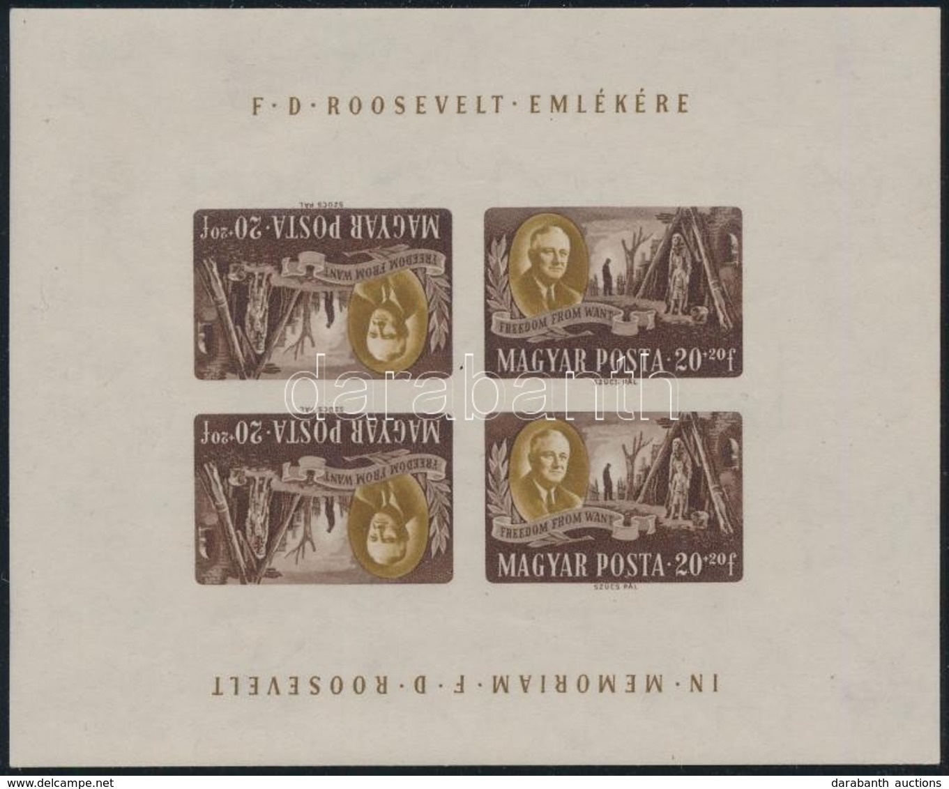 ** 1947 Roosevelt 20f Fordított állású Vágott Kisív - Other & Unclassified