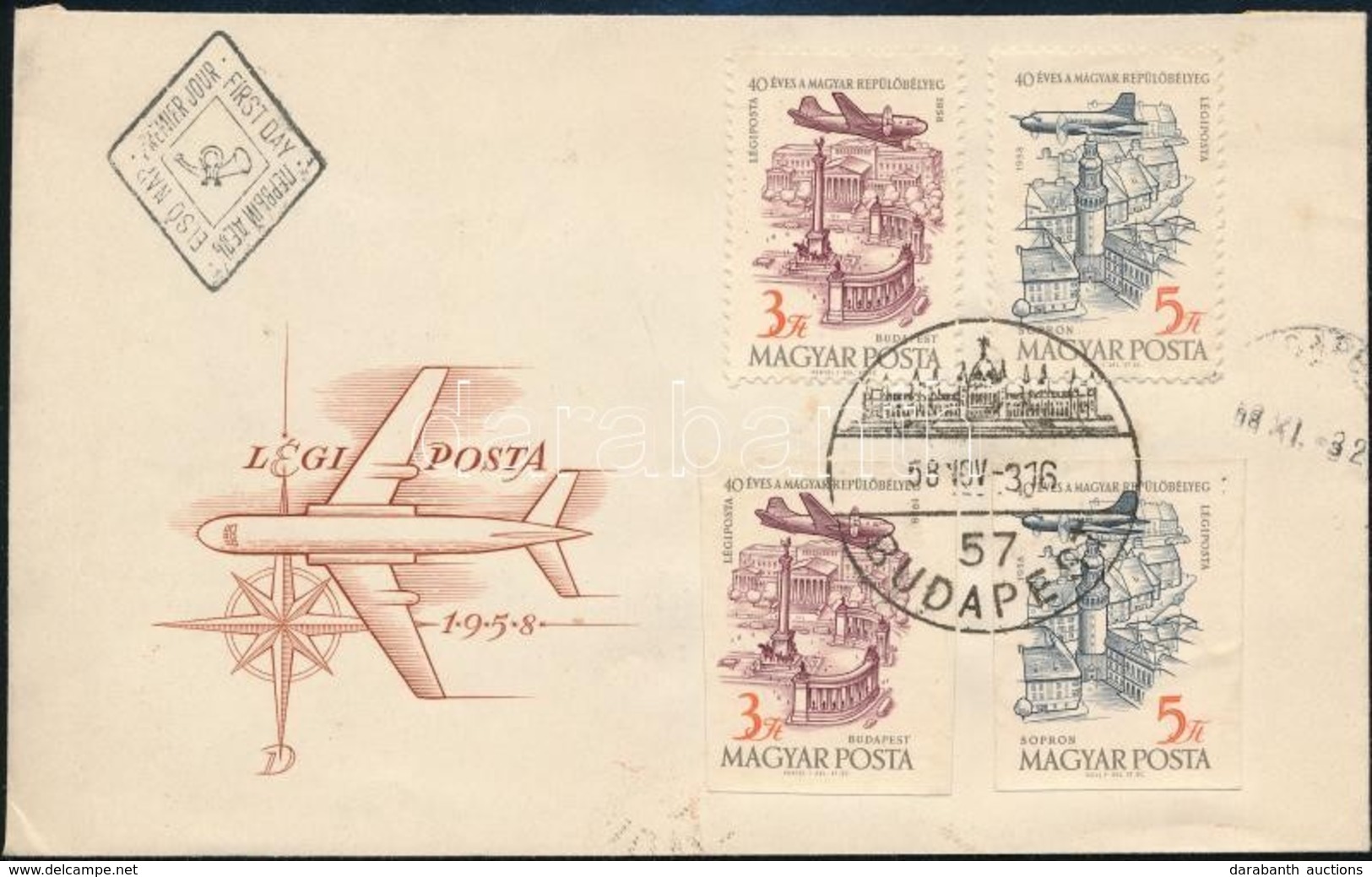 1958 40 éves A Magyar Repülőbélyeg Fogazott és Vágott Sor FDC-n - Otros & Sin Clasificación