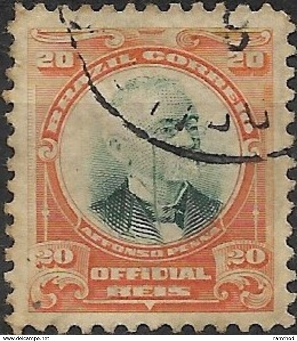 BRAZIL 1906 Official - Pres. Affonso Penna - 20r - Green & Orange FU - Service