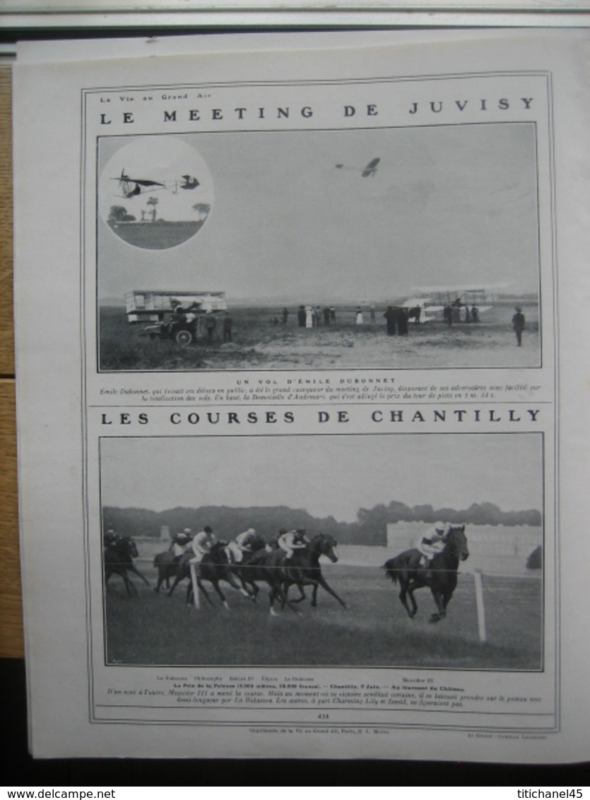 1910 AVIATION : Meeting de ROUEN -MOURMELON à VINCENNES en aéroplane :officiers MARCONNET & FEQUANT/ Prix du JOCKEY-CLUB