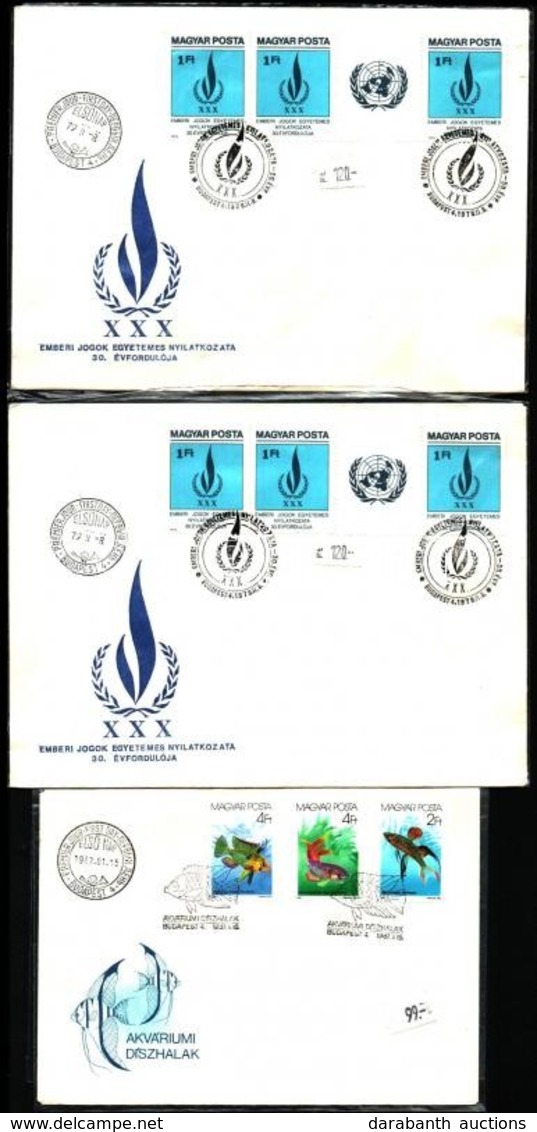 ** 1972-1987 12 Db FDC: BELGICA Blokk, Emberi Jogok Egyetemes Nyilatkozata I., Akváriumi Díszhalak II. + 4 Db Bélyegnap  - Sonstige & Ohne Zuordnung