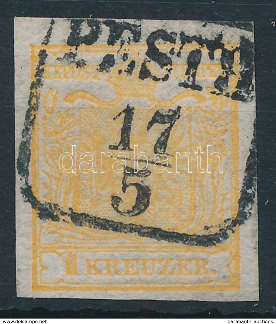 O 1850 1kr HP Ia Friss Narancsszínű Bélyeg 'PESTH' Certificate: Rismondo - Other & Unclassified