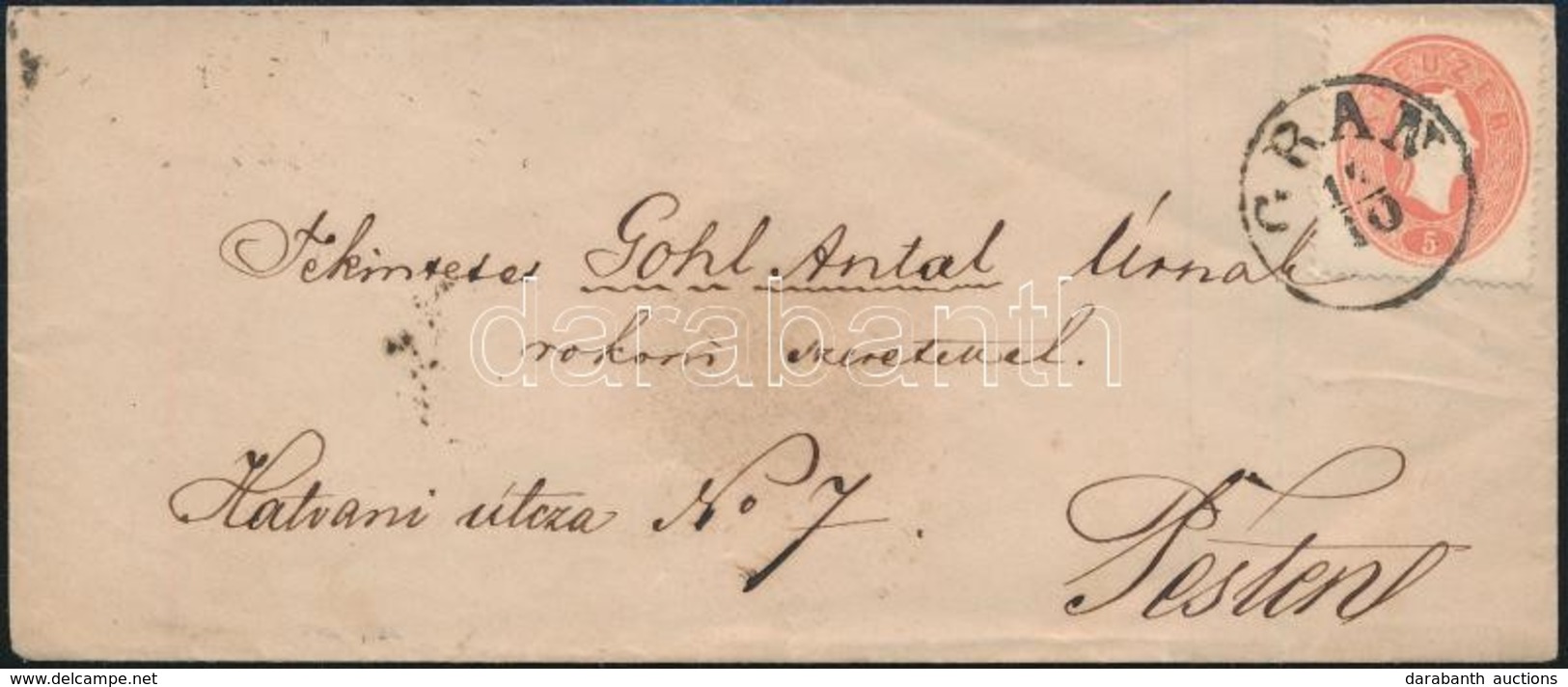 ~1862 5kr Levélen / On Cover 'GRAN' - Pest - Other & Unclassified