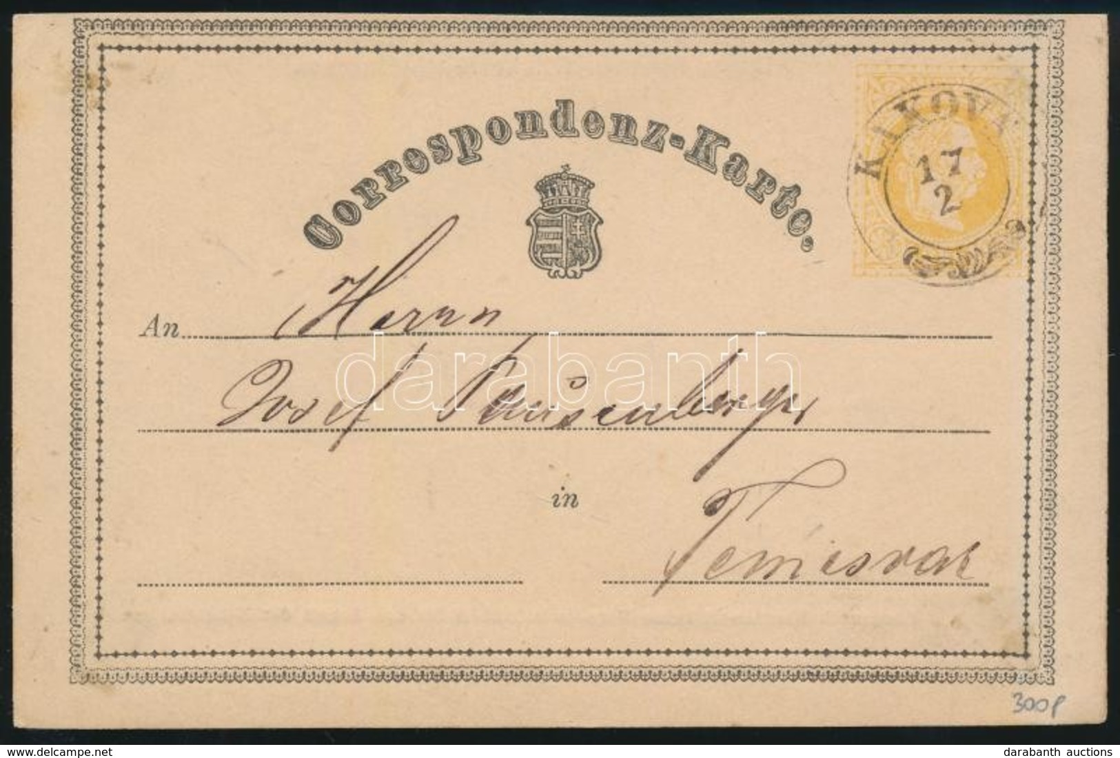1871 2kr Díjjegyes Levelezőlap 'KAKOVA' - Sonstige & Ohne Zuordnung