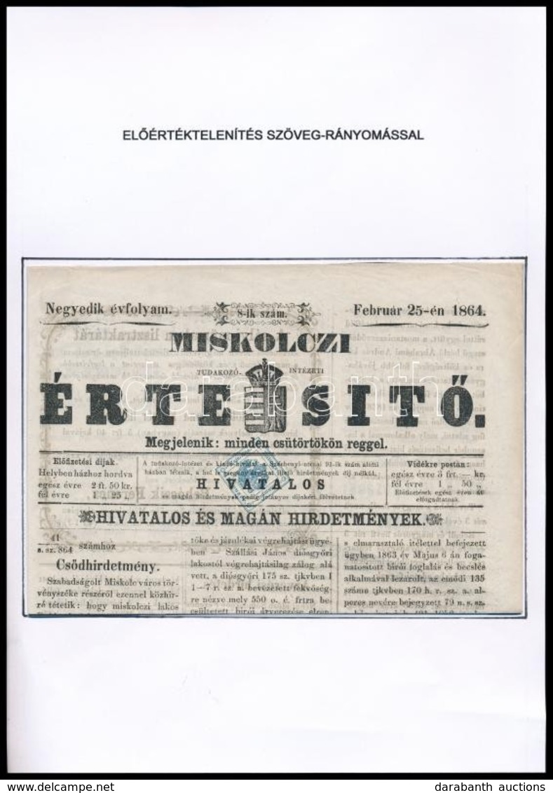 1864 Miskolci értesítő Címlapja Előérvénytelenített Hírlapilleték Bélyeggel - Andere & Zonder Classificatie