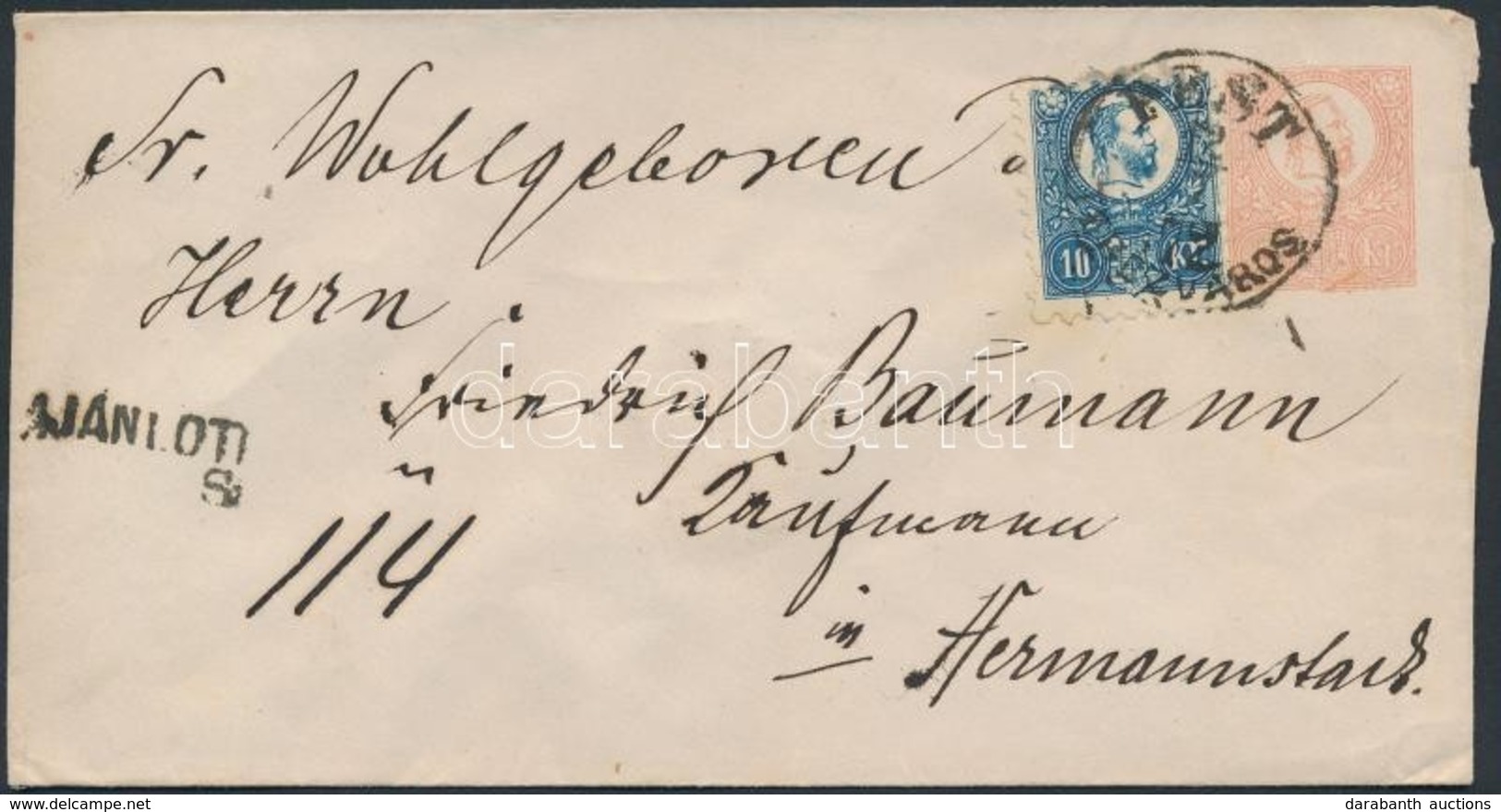 1872 Réznyomat 10kr 5kr Díjjegyes Borítékon Ajánlott Levélként 'PEST TERÉZVÁROS' - Hermannstadt - Andere & Zonder Classificatie