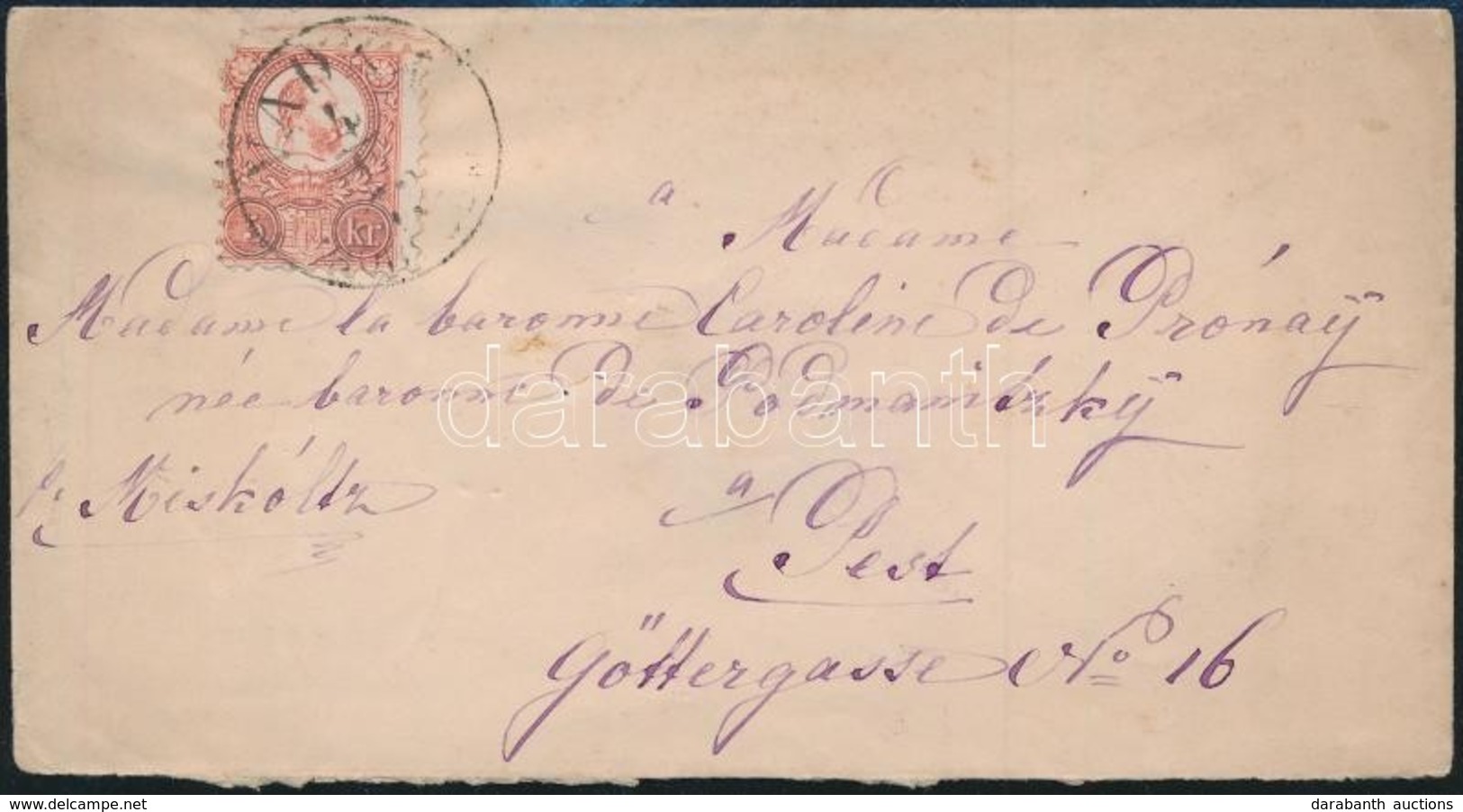 1872 Réznyomat 5kr Levélen, A Bal Oldalon Képbe Fogazva / 5kr Mi 10 With Shifted Perforation On Cover 'VADNA' (Gudlin 40 - Autres & Non Classés