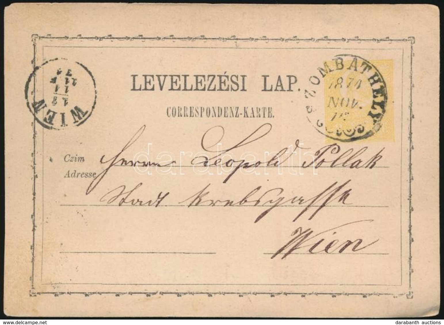 1874 Díjjegyes Levelezőlap / PS Card ,,SZOMBATHELY' (E 3.25 Gudlin 500 Pont) - Andere & Zonder Classificatie