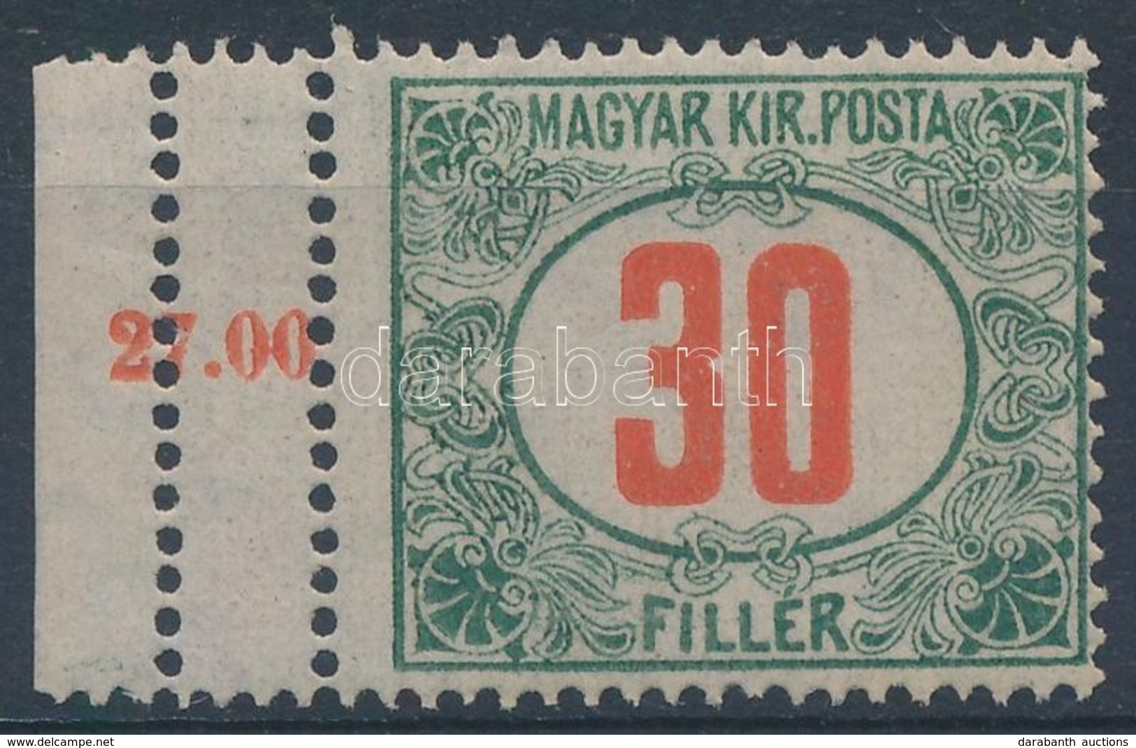 ** 1915 Pirosszámú Portó 30f ívszéli Bélyeg Kettős Fogazással, Bal Oldalon Pici üres Mezővel - Other & Unclassified