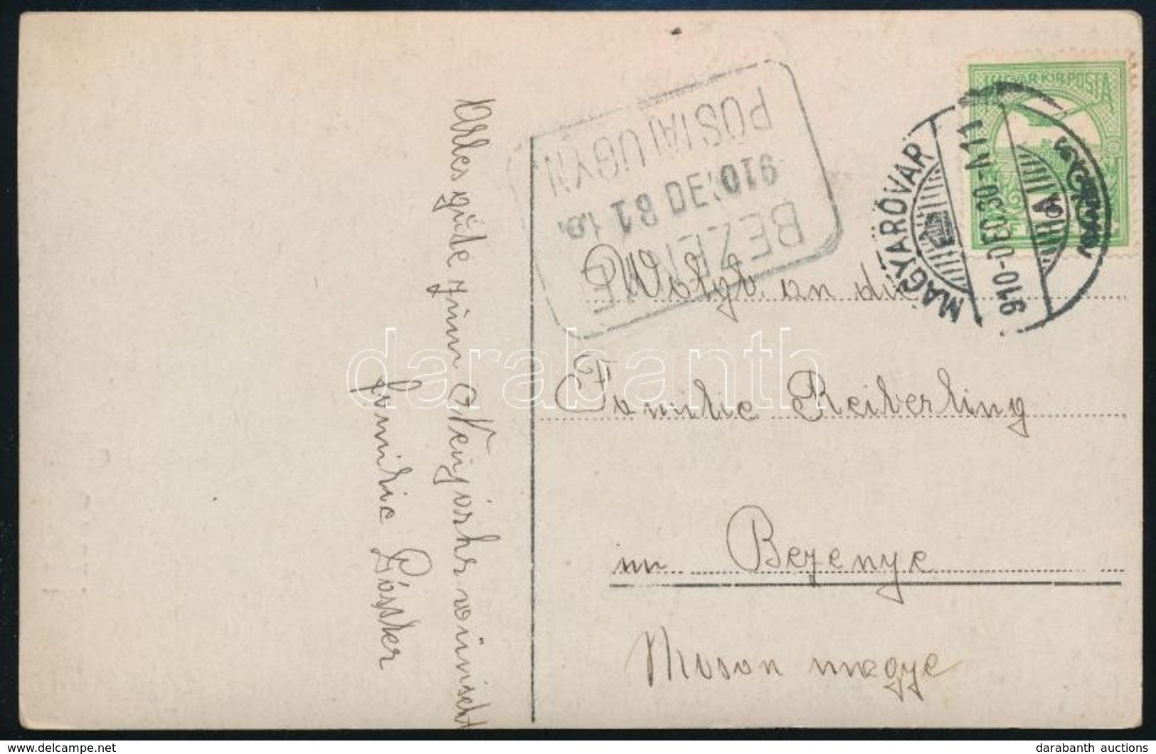 1910 Képeslap 'BEZENYE' Postaügynökségi Bélyegzéssel - Autres & Non Classés
