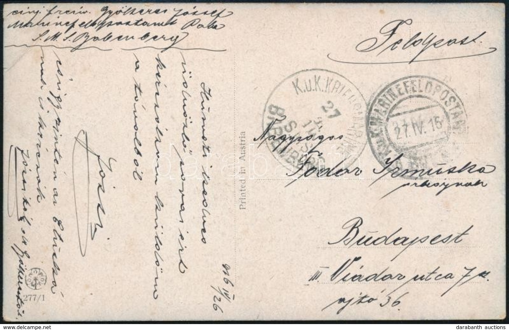 1915 Képeslap / Postcard 'K.u.k. KRIEGSMARINE S.M.S. BABENBERG' - Altri & Non Classificati