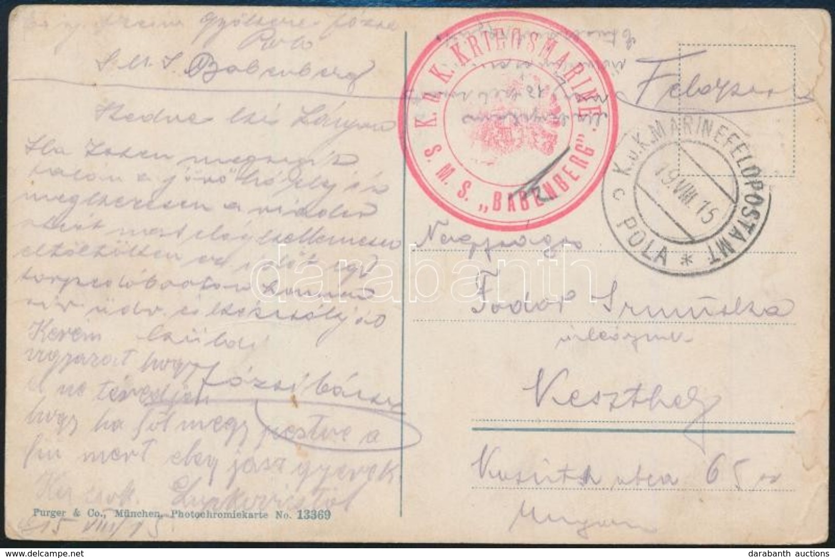 1915 Képeslap / Postcard 'K.u.k. KRIEGSMARINE S.M.S. BABENBERG' - Otros & Sin Clasificación