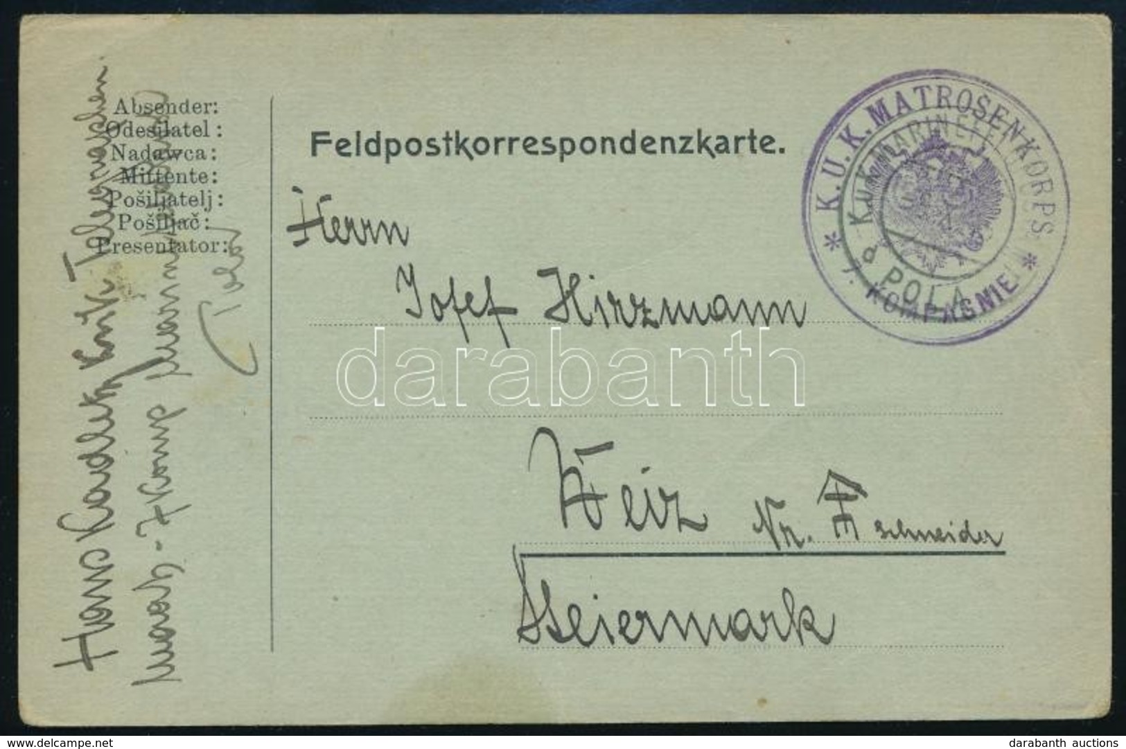 1915 Képeslap  / Postcard 'K.u.k. Matrosenkorps 7. Kompagnie' - Andere & Zonder Classificatie