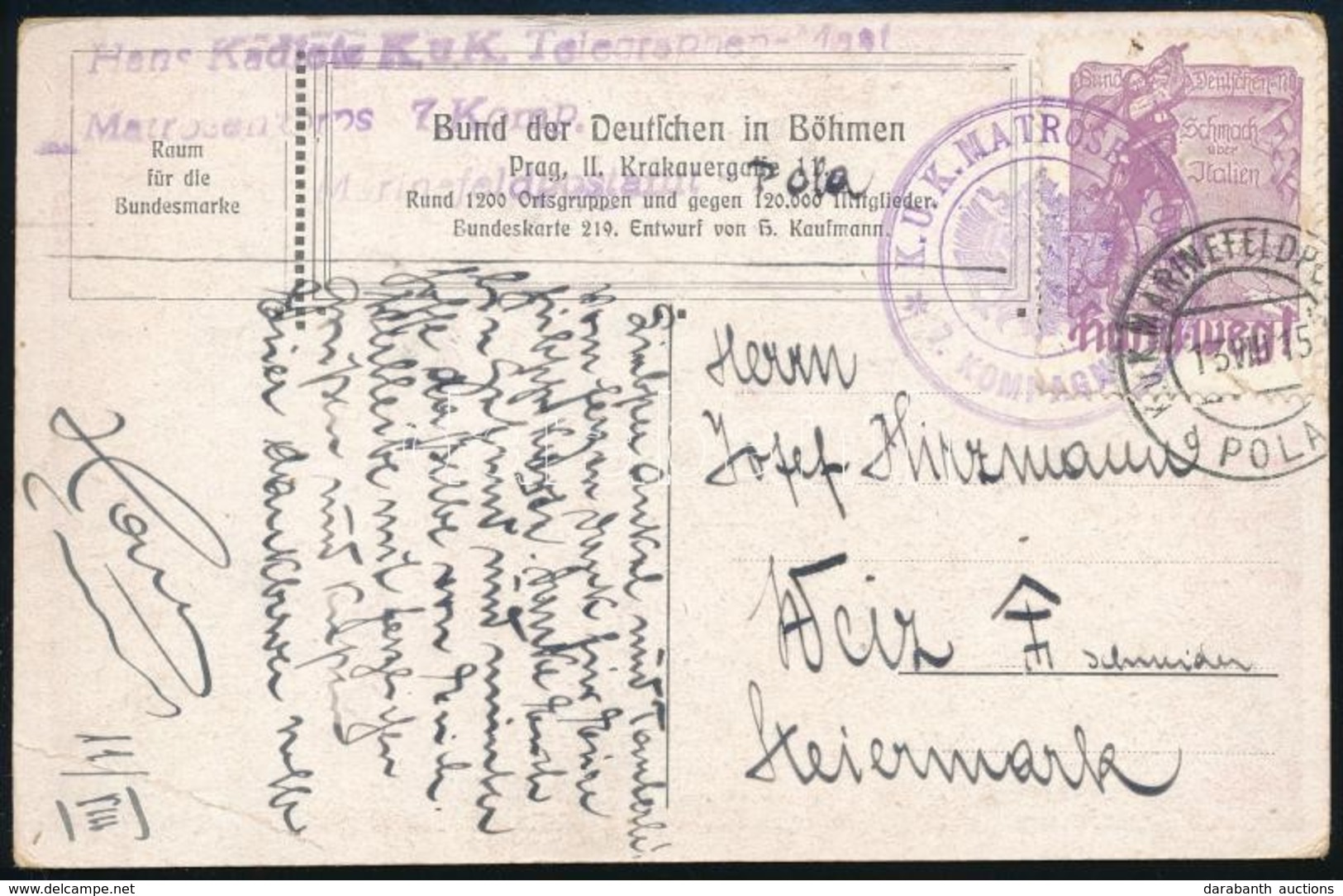1915 Képeslap / Postcard 'K.U.K. MATROSENKORPS 7. KOMPAGNIE' - Andere & Zonder Classificatie