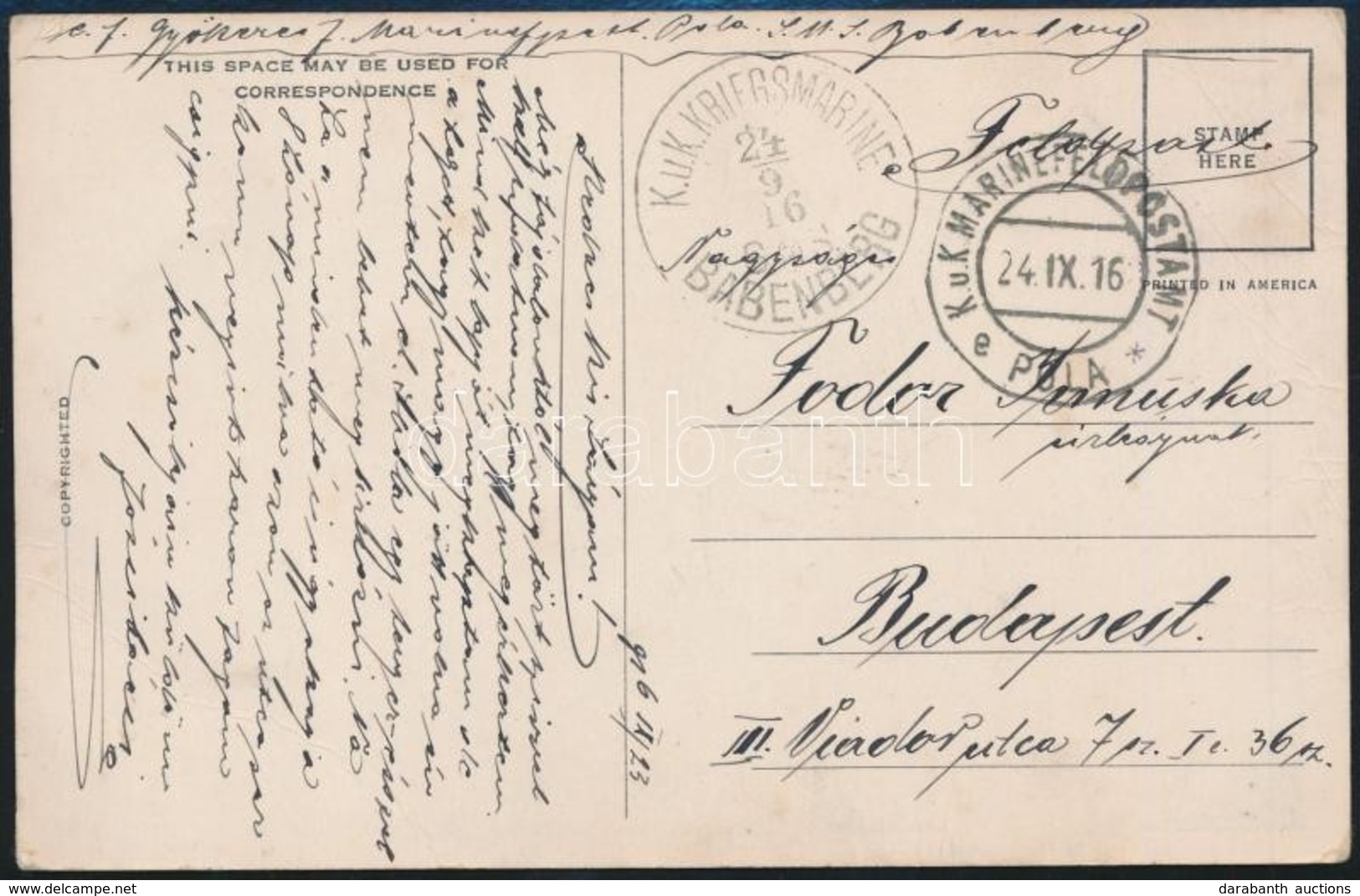1916 Képeslap / Postcard 'K.u.k. KRIEGSMARINE S.M.S. BABENBERG' - Andere & Zonder Classificatie