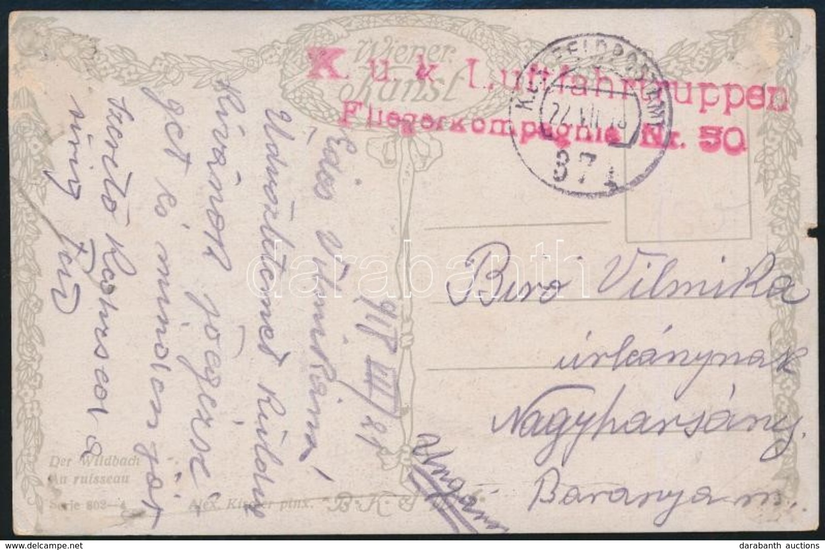 1918 Tábori Posta Képeslap / Field Postcard 'K.u.k. Luftfahrtruppen Fliegerkompagnie Nr. 50' + 'FP 374' - Autres & Non Classés
