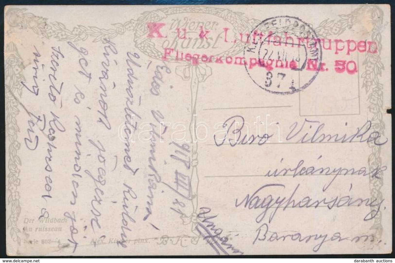 1918 Tábori Posta Képeslap / Field Postcard 'K.u.k. Luftfahrtruppen Fliegerkompagnie Nr. 50' + 'FP 374' - Otros & Sin Clasificación