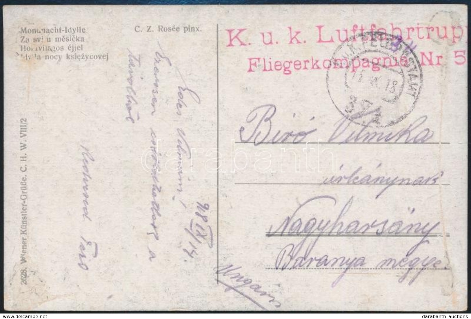 1918 Tábori Posta Képeslap / Field Postcard 'K.u.k. Luftfahrtruppen Fliegerkompagnie Nr. 50' + 'FP 374' - Otros & Sin Clasificación