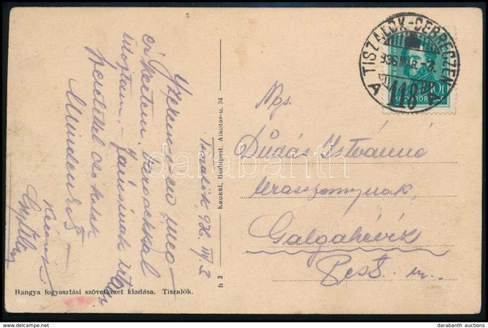 1936 Képeslap TISZALÖK-DEBRECZEN 118 A Vasúti Bélyegzéssel - Other & Unclassified