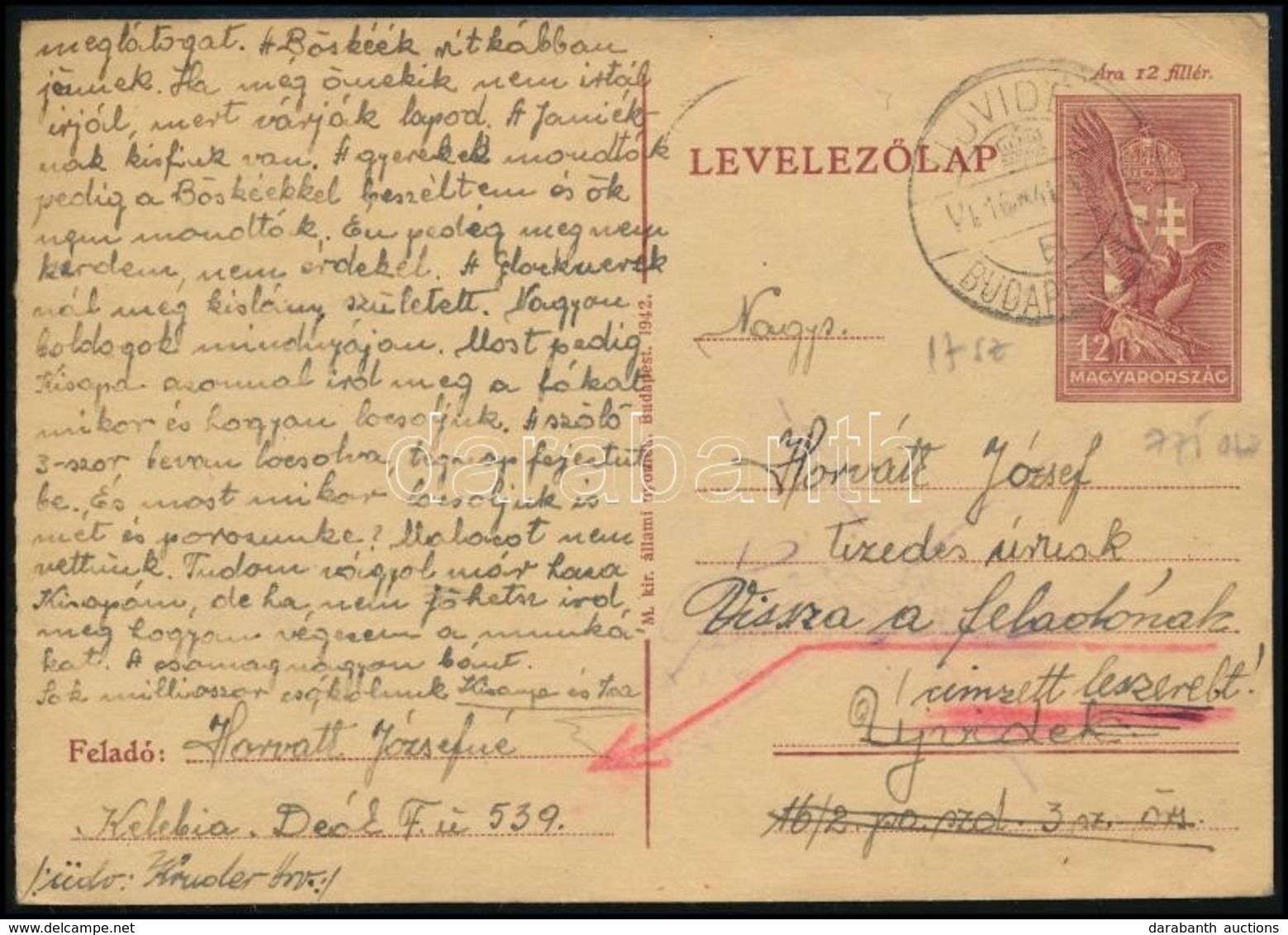 1942 Díjjegyes Levelezőlap 'ÚJVIDÉK-BUDAPEST' Mozgóposta Bélyegzéssel - Autres & Non Classés