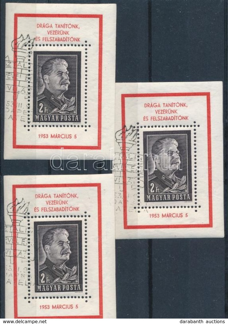 O 1953 Sztálin-gyász 3 Db Blokk Alkalmi Bélyegzéssel - Altri & Non Classificati