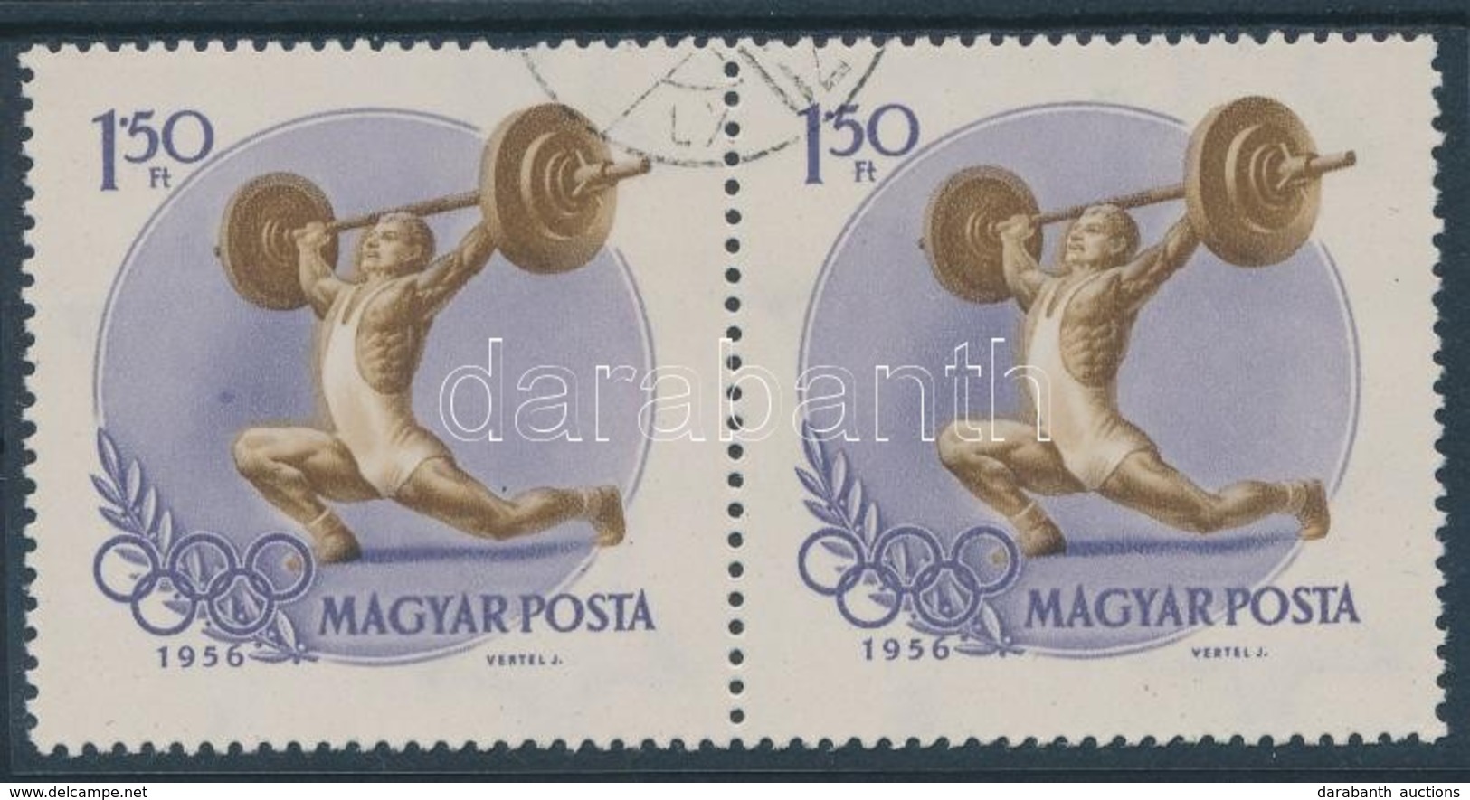 O 1956 Olimpia 1,50 Ft Pár, Festékpont A Bal Oldali Bélyegen A Sportoló Térde Felett - Other & Unclassified
