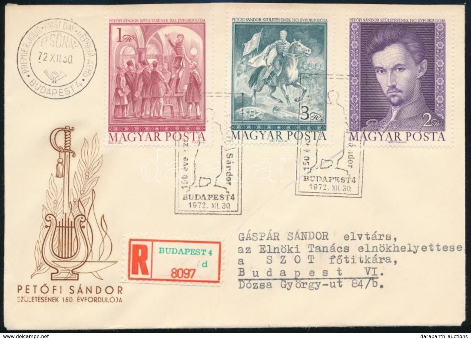 1972 Petőfi FDC Gáspár Sándornak Címezve - Otros & Sin Clasificación