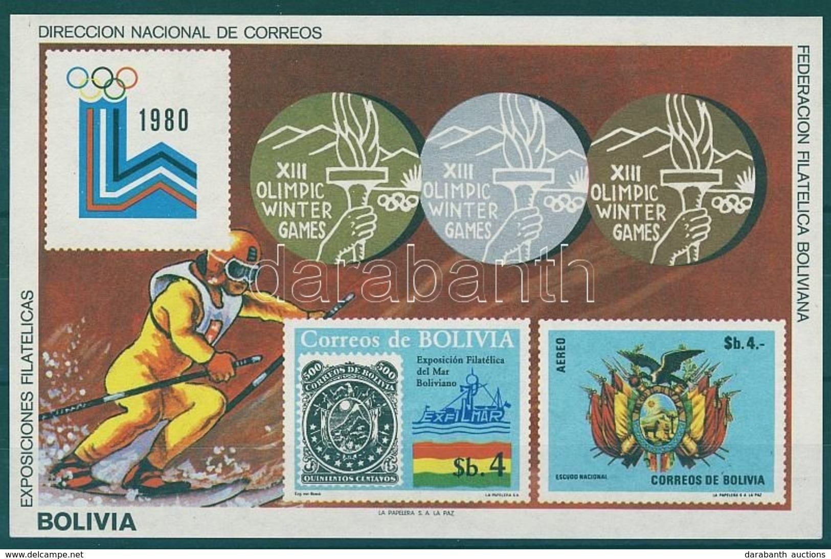 ** 1980 Téli Olimpia Lake Placid Vágott Blokk Mi 102 - Andere & Zonder Classificatie