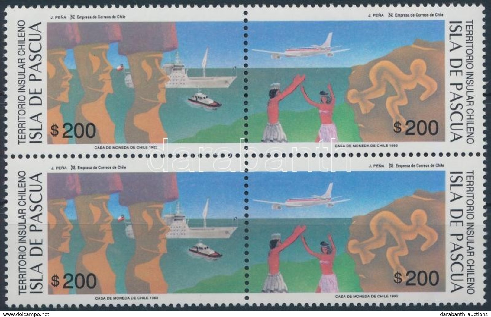 ** 1992 Húsvét-sziget Négyestömb,
Easter Island Block Of 4
Mi 1502-1503 - Andere & Zonder Classificatie