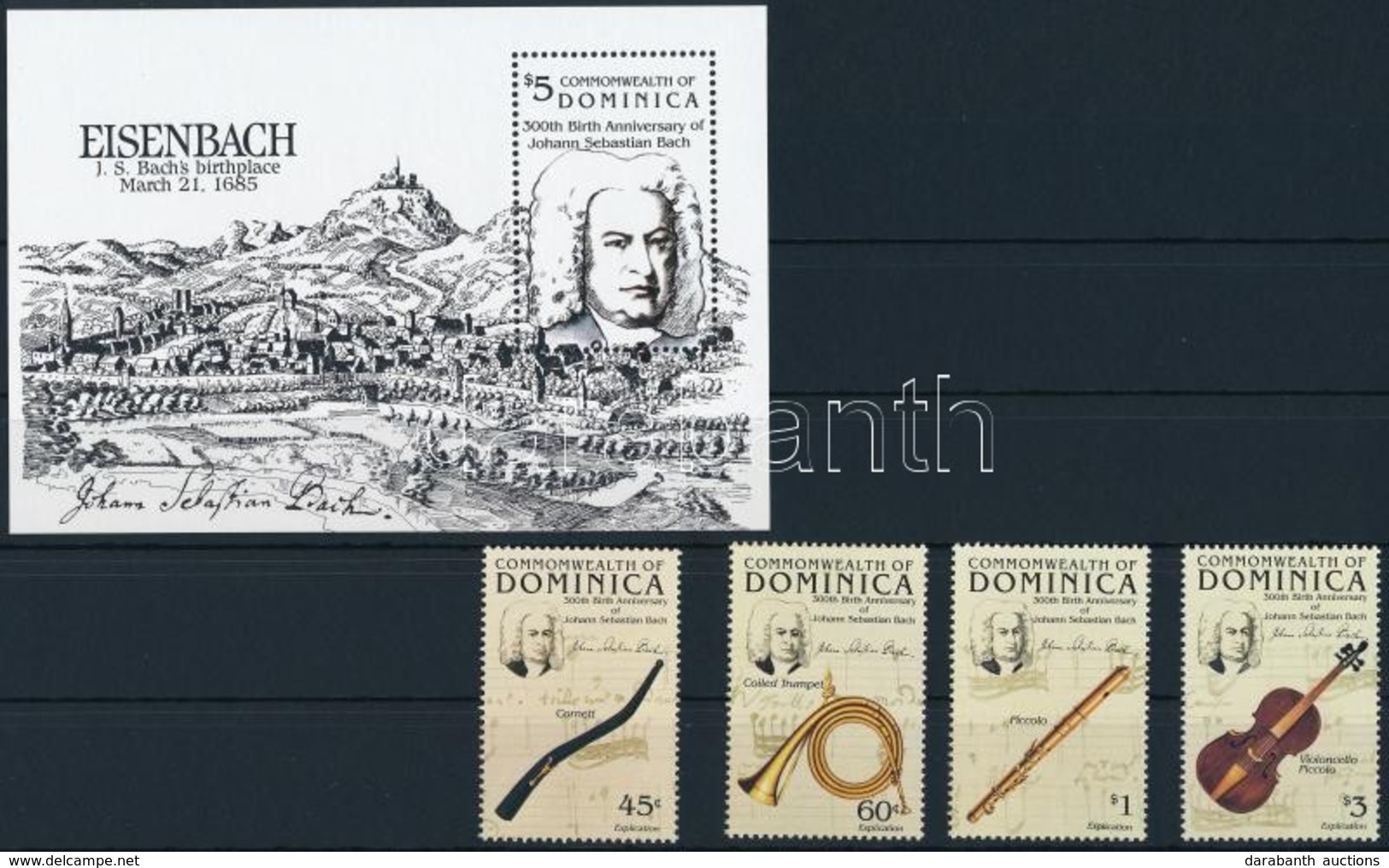 ** 1985 Johann Sebastian Bach Sor + Blokk,
Johann Sebastian Bach Set + Block
Mi 924-927 + Mi 101 - Andere & Zonder Classificatie