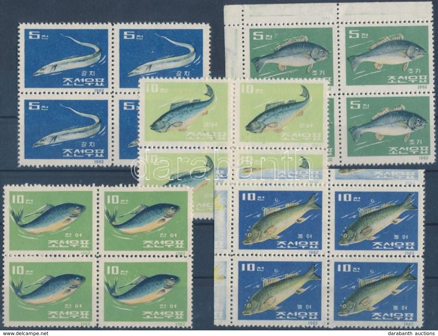 (*) 1962 Halak 5 Négyestömb (közte 2 ívsarki) Mi 408-412 - Otros & Sin Clasificación