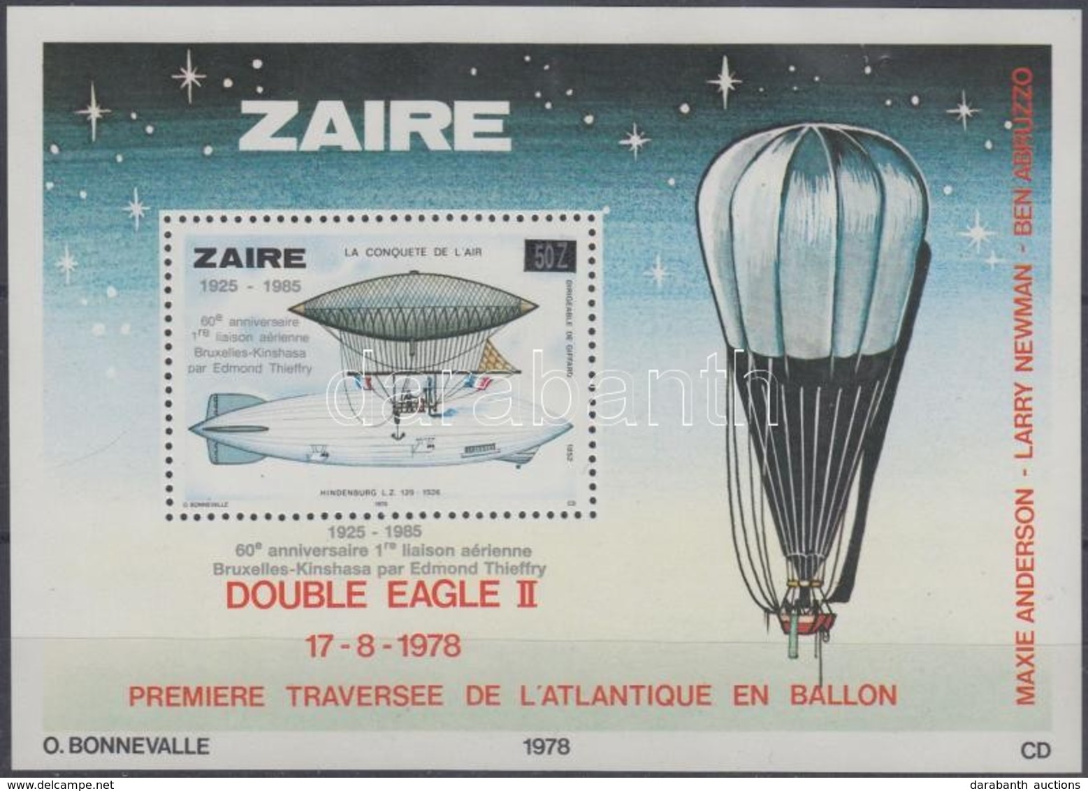 ** 1985 60 éves A Brüsszel-Kinshasa Légi útvonal Felülnyomott Blokk Mi 51 - Andere & Zonder Classificatie