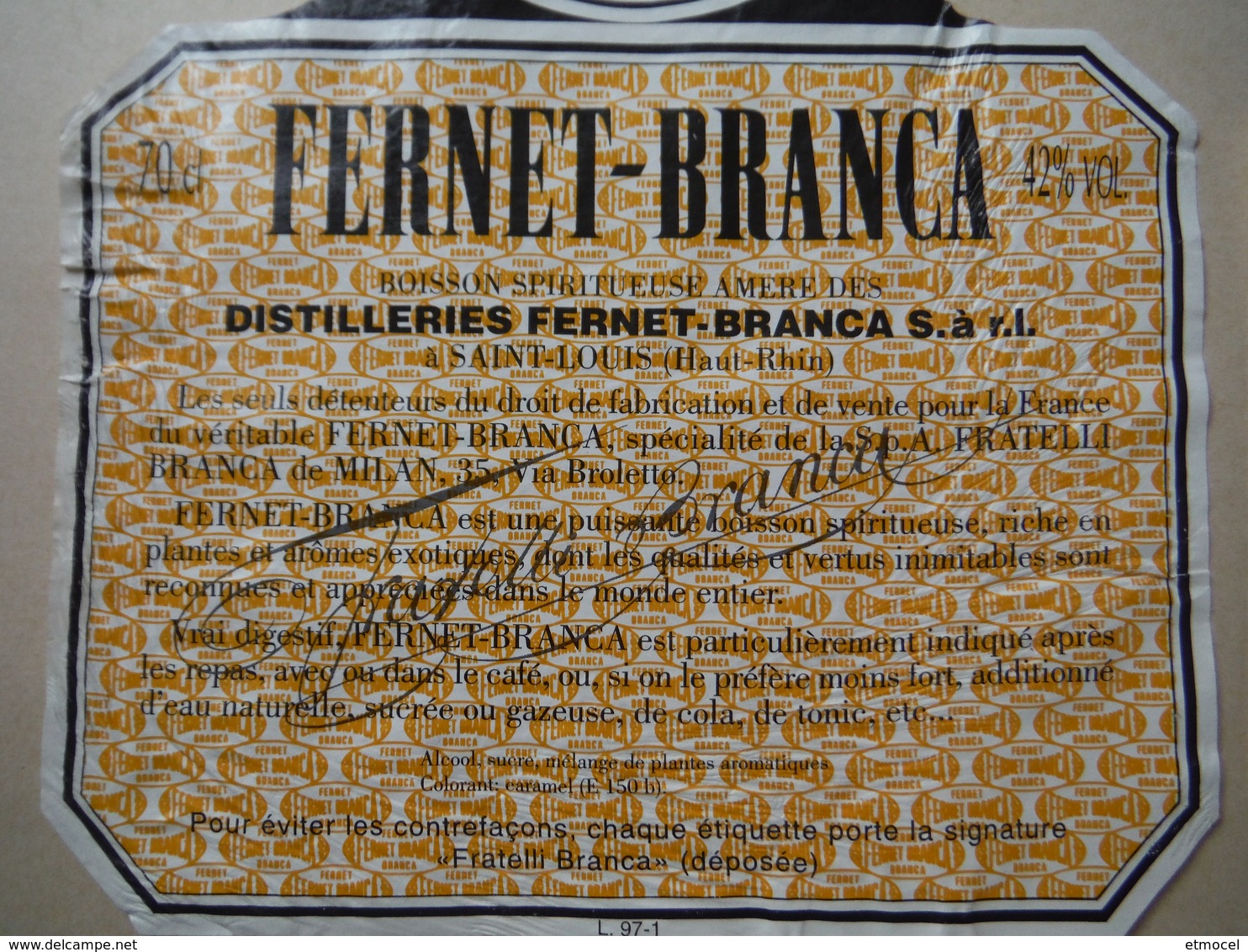 Fernet-Branca 75cl - Saint-Louis (68) - ITALIE - Autres & Non Classés