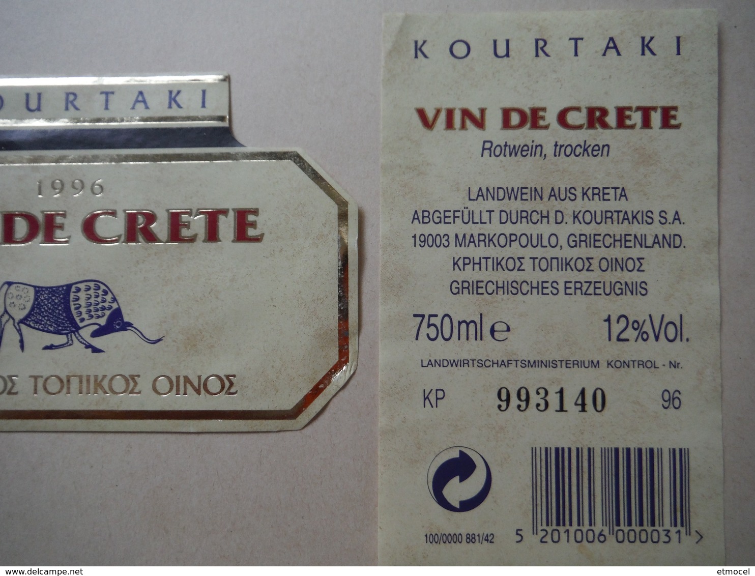 Vin De Crête Rouge Kourtaki 1996 - Markopoulo - CRETE - Altri & Non Classificati