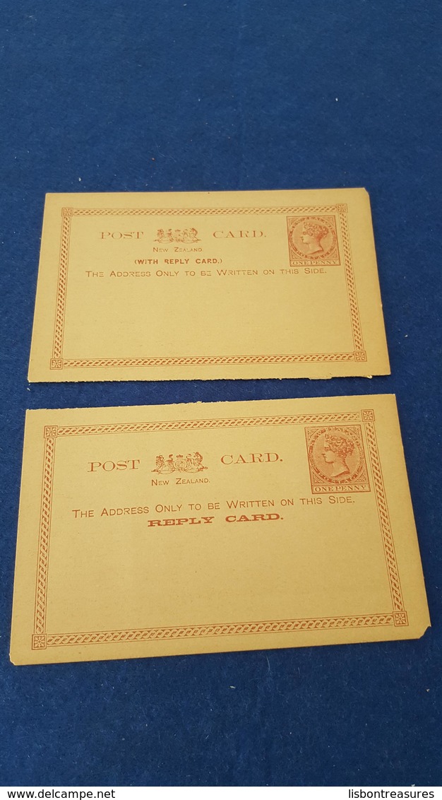 ANTIQUE STATIONERY CARD NEW ZEALAND W/ REPLY CARD ONE PENNY UNUSED - Postal Stationery