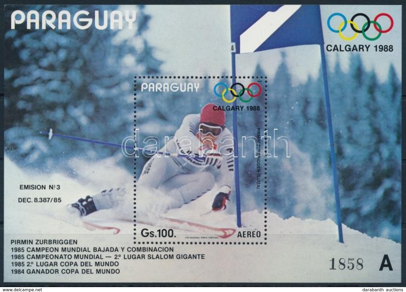 ** 1987 Téli Olimpia 1988, Calgary Blokk,
Winter Olympics 1988, Calgary Block
Mi 441 - Andere & Zonder Classificatie