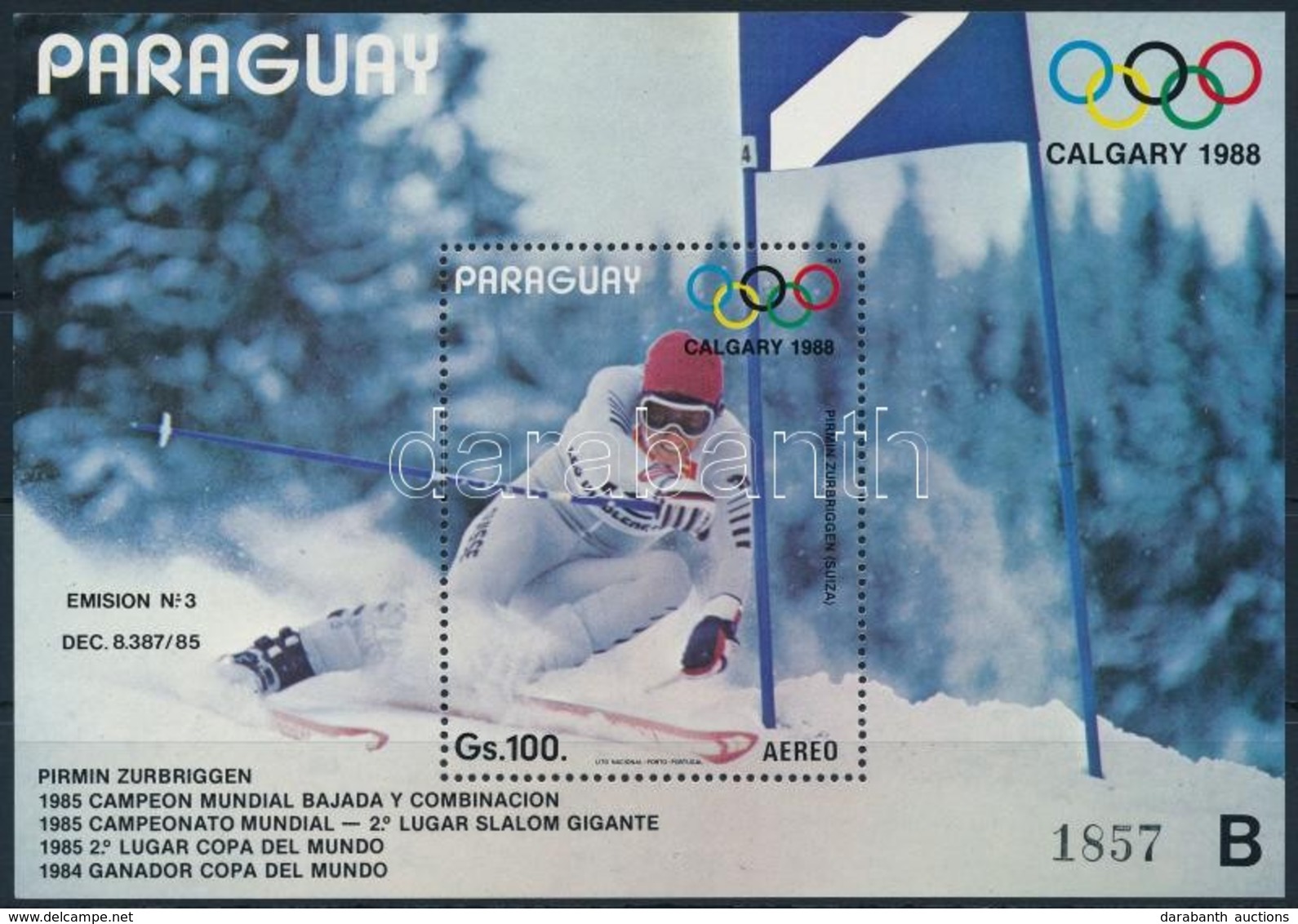 ** 1987 Téli Olimpia 1988, Calgary Blokk,
Winter Olympics 1988, Calgary Block
Mi 441 - Andere & Zonder Classificatie