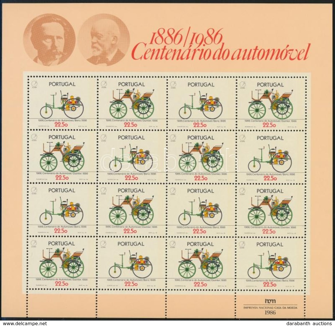 ** 1986 100 éves Az Autó Kisív,
Centenary Of Cars Mini Sheet
Mi 1687-1687 - Andere & Zonder Classificatie