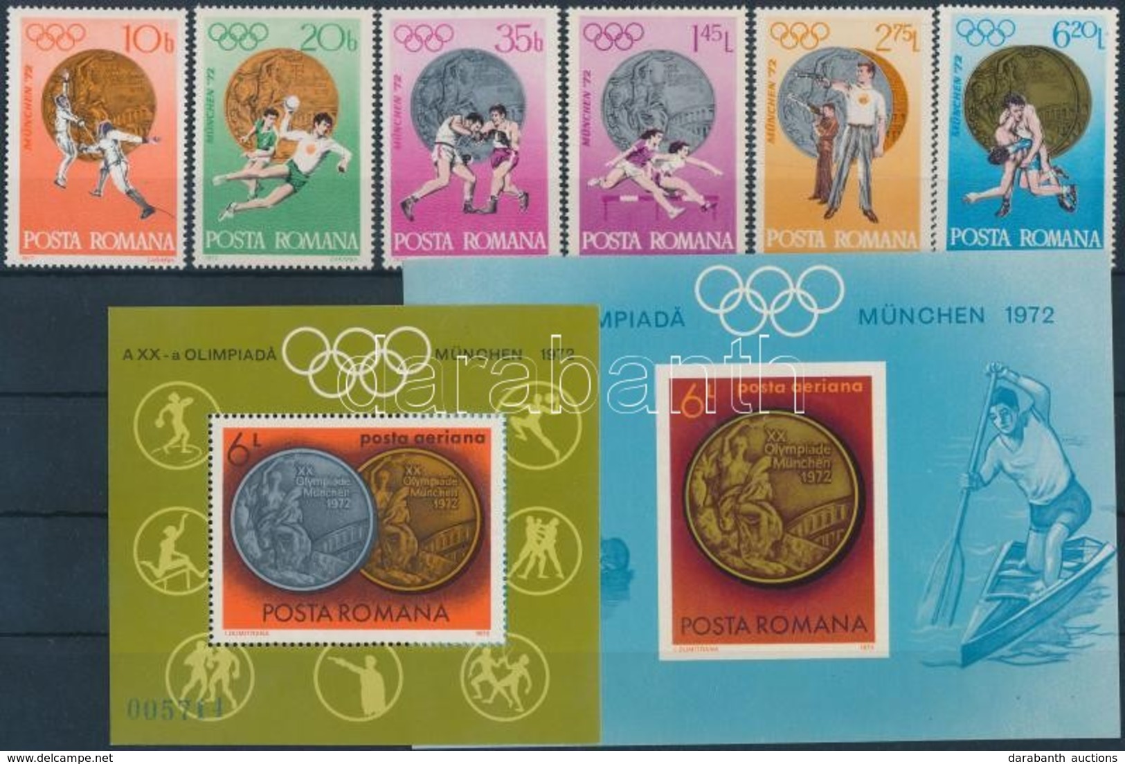 ** 1972 Müncheni Olimpia Sor Mi 3060-3065 + Fogazott és Vágott Blokk 100-101 - Otros & Sin Clasificación