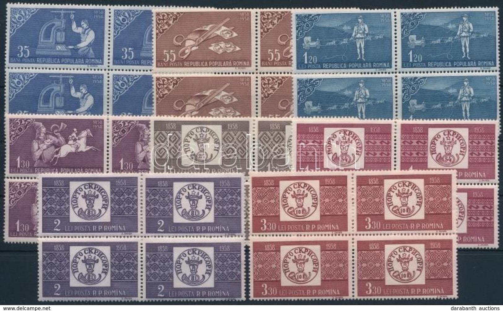 ** 1958 100 éves A Román Bélyeg Sor 4-es Tömbökben Mi 1750-1757 A - Other & Unclassified