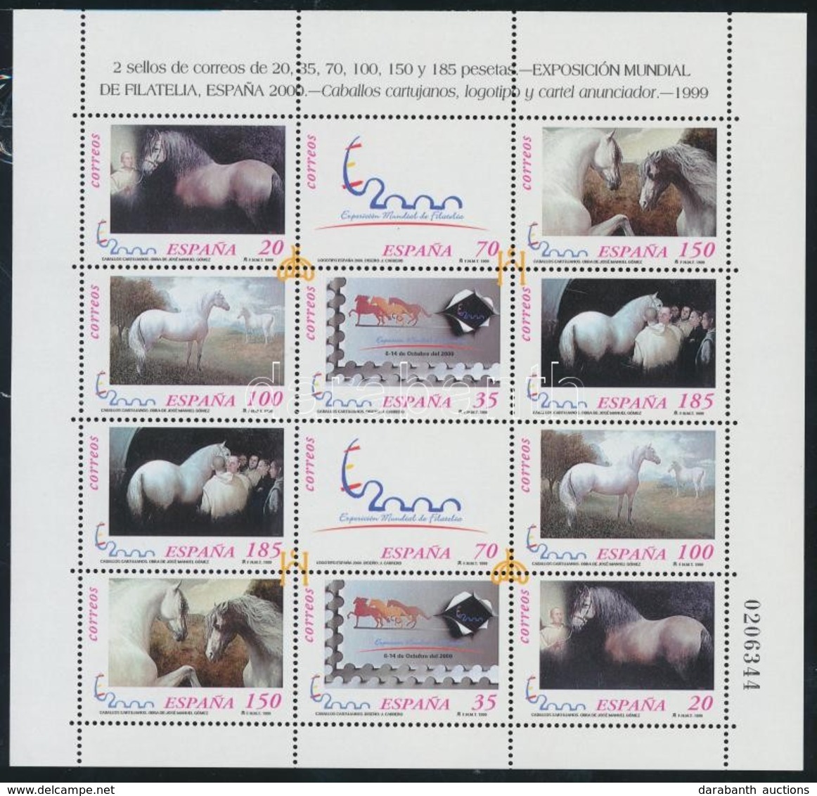 ** 1999 ESPANA 2000 Bélyegkiállítás: Lovak Kisív Mi 3512-3517 - Andere & Zonder Classificatie