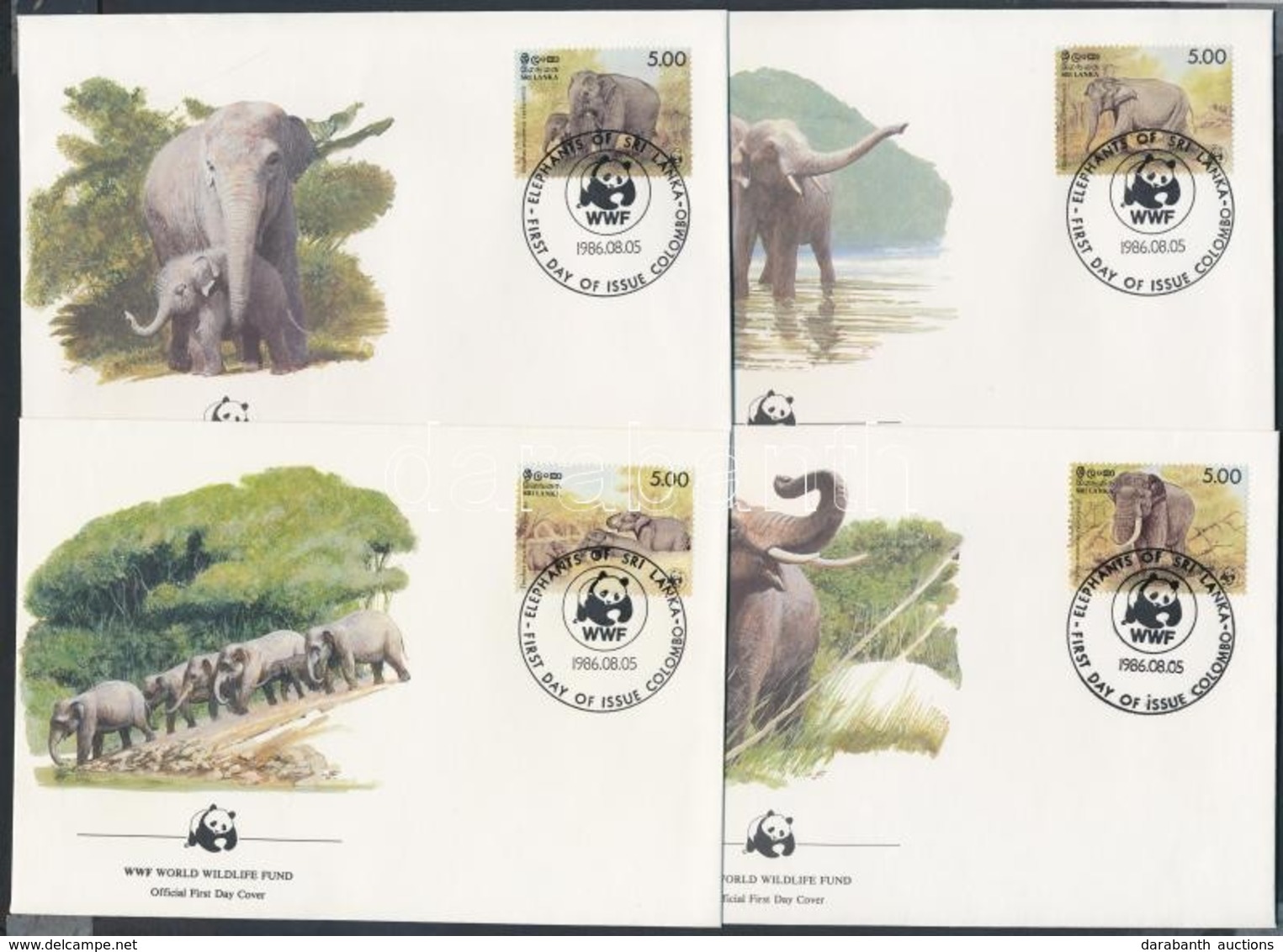 1986 WWF Ceylon-i Elefántok Sor 4 FDC-n Mi 753-756 - Andere & Zonder Classificatie