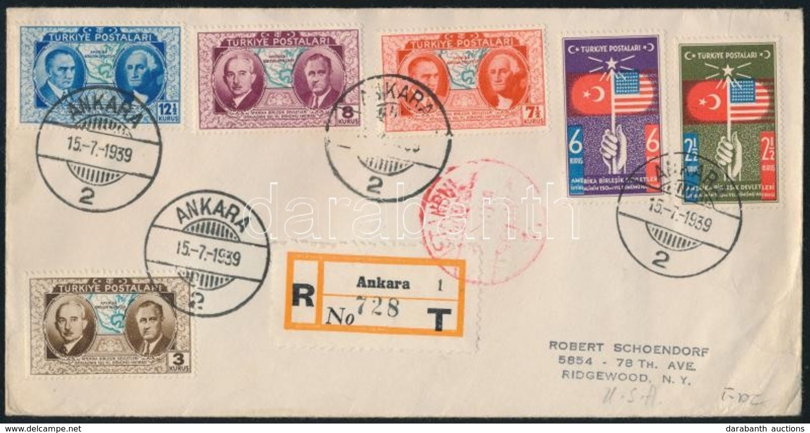 1939 Ajánlott FDC Az Egyesült Államokba  / Mi 1047-1052 On Registered FDC To The USA - Other & Unclassified