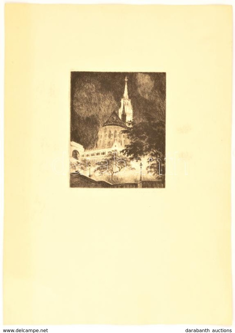 Bajor Ágost (1892-1958): Halászbástya, Rézkarc, Papír, Jelzett 16×13 Cm - Andere & Zonder Classificatie