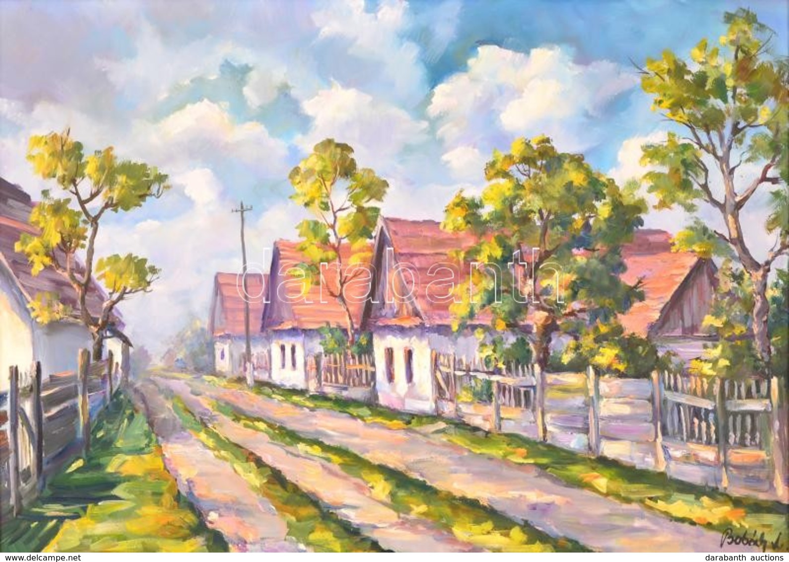 Bobák László (1950-): Nyári Utca. Olaj, Farost, Jelzett, Keretben, 44×62 Cm - Otros & Sin Clasificación