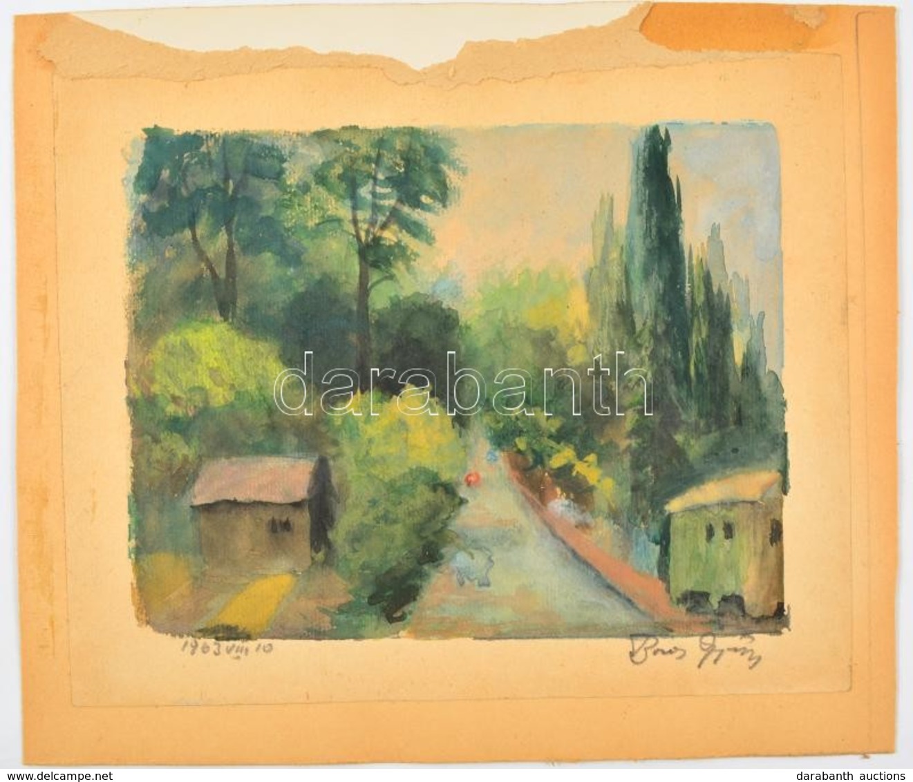 Boros György (1955-2005) : Út Az Erdő Felé. Akvarell, Papír, Jelzett, 17×23 Cm - Andere & Zonder Classificatie