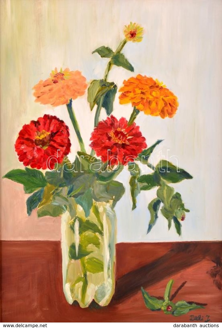 Deli Julianna (1962-): Legényvirágok. Olaj, Farost, Jelzett, Keretben, 49×33 Cm - Sonstige & Ohne Zuordnung