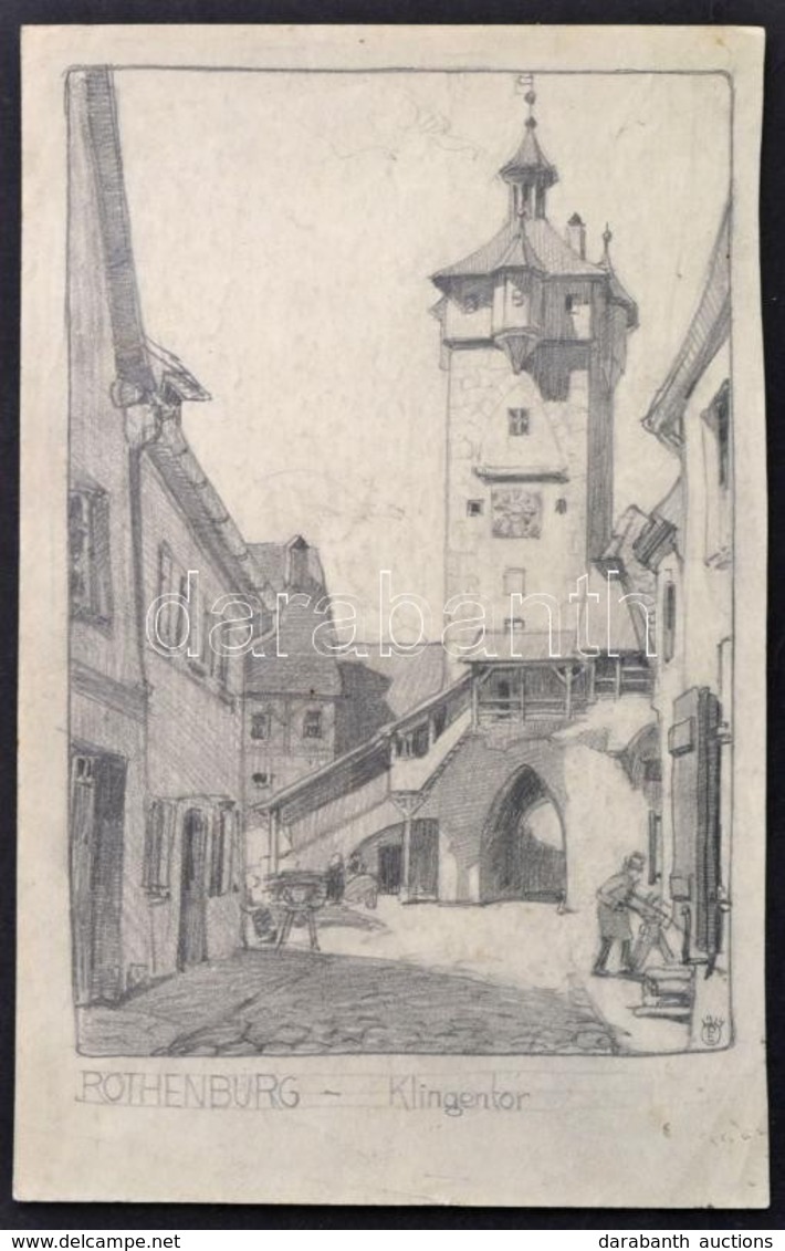 Páris Erzsébet, (1887-?): Klingentor. Ceruza, Papír, Jelzett, 20×14 Cm - Otros & Sin Clasificación